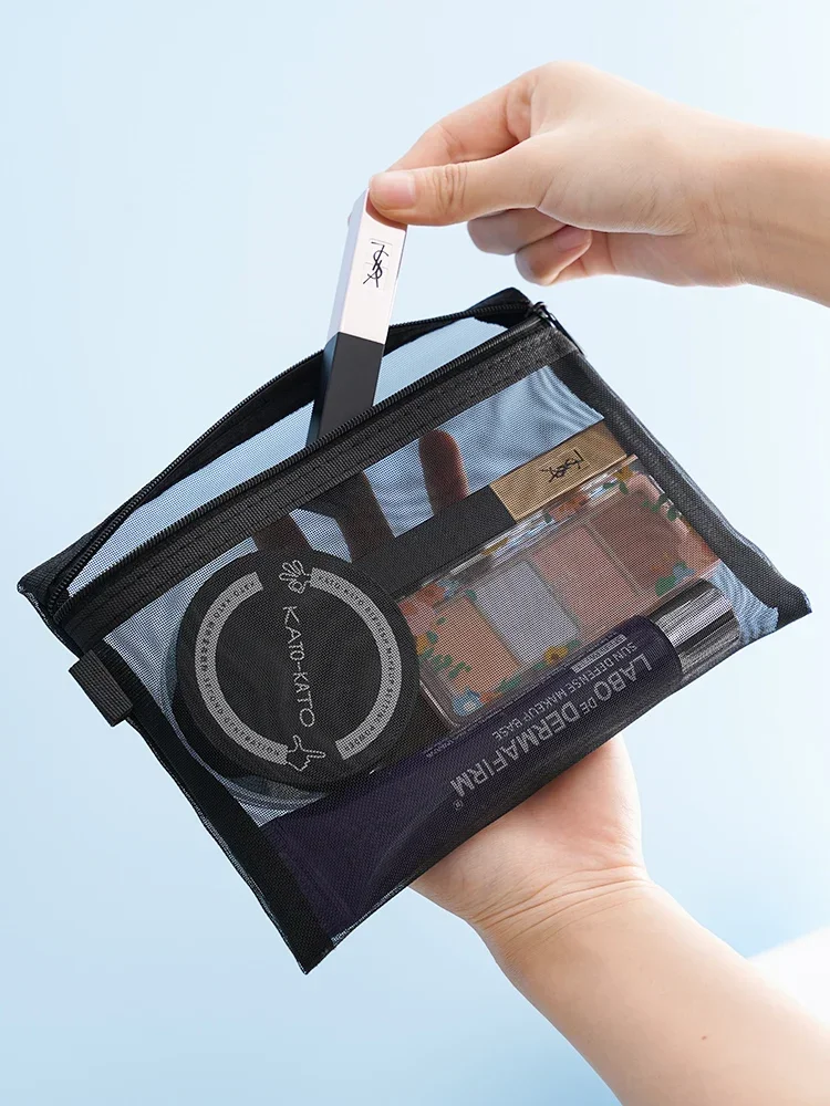 1/3 Stück Transparente Netz-Kosmetiktaschen Klein und Groß Schwarze Make-up-Tasche Tragbare Reise-Toilettenartikel-Organizer-Etui Lippenstift-Aufbewahrungsbeutel – Detail 7