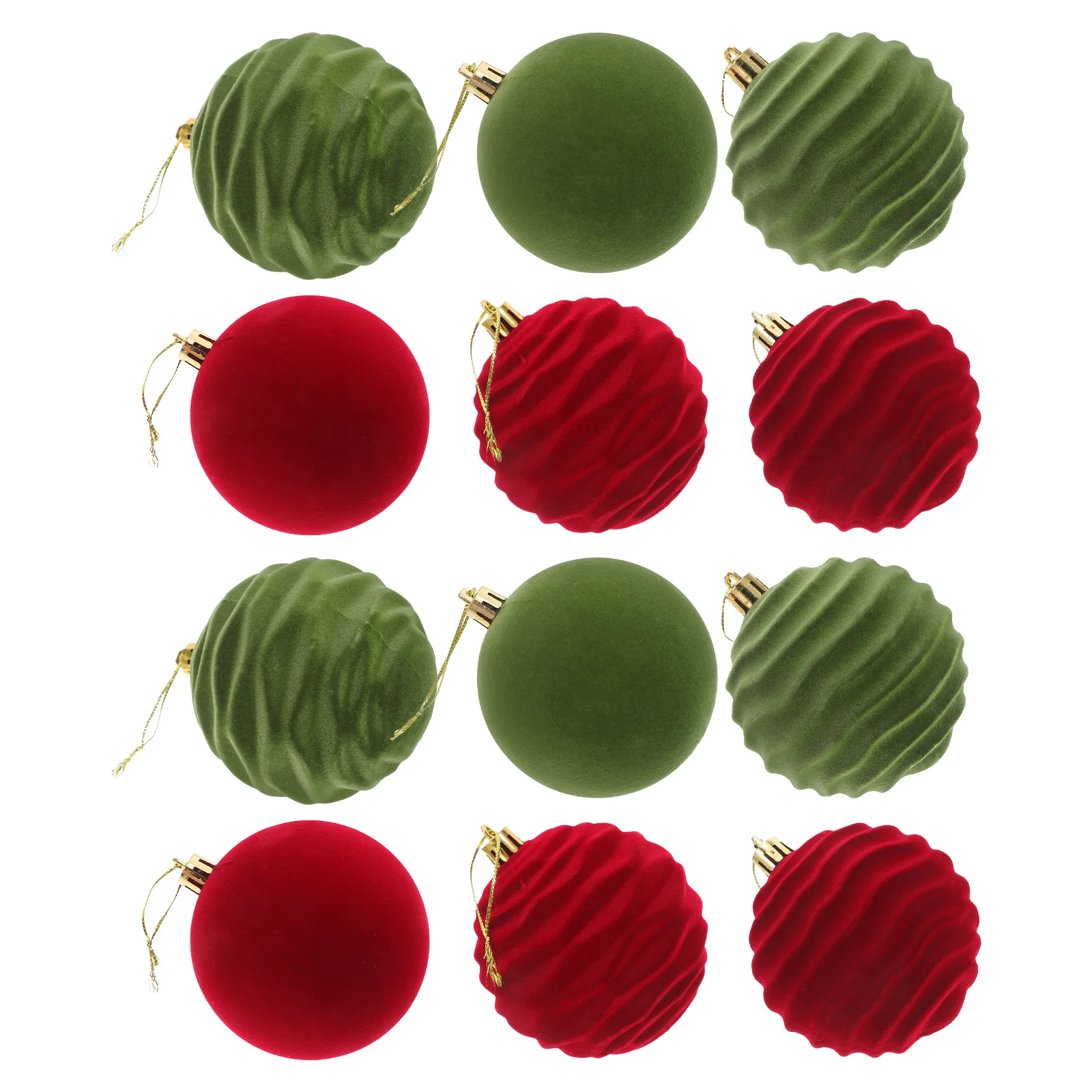 

12Pcs Christmas Balls Flocked 8cm Red Green Baubles Xmas Tree Hanging Ornaments Holiday Decoration Set Christmas Tree Baubles