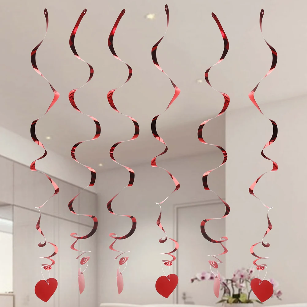 

6 Pcs Love Hanging Swirls Heart Pendant Decorations Spiral Party Wedding Birthday Christmas Lasting Colorful