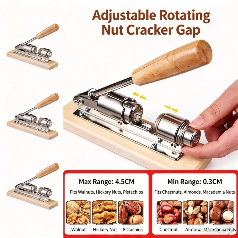 1Pcs Stainless Steel Manual Nut Cracker Kitchen Nut Opener Sheller for Pecan Filbert Walnut - Fast Clamp Mechanical Nutcracker