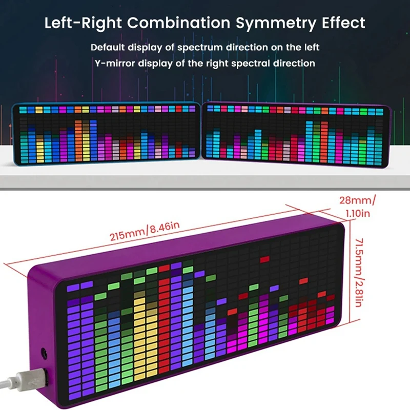 LED Music Spectrum Display RGB Light Colorful Spectrum Pickup Atmosphere Lamp Voice Control Level Indicator