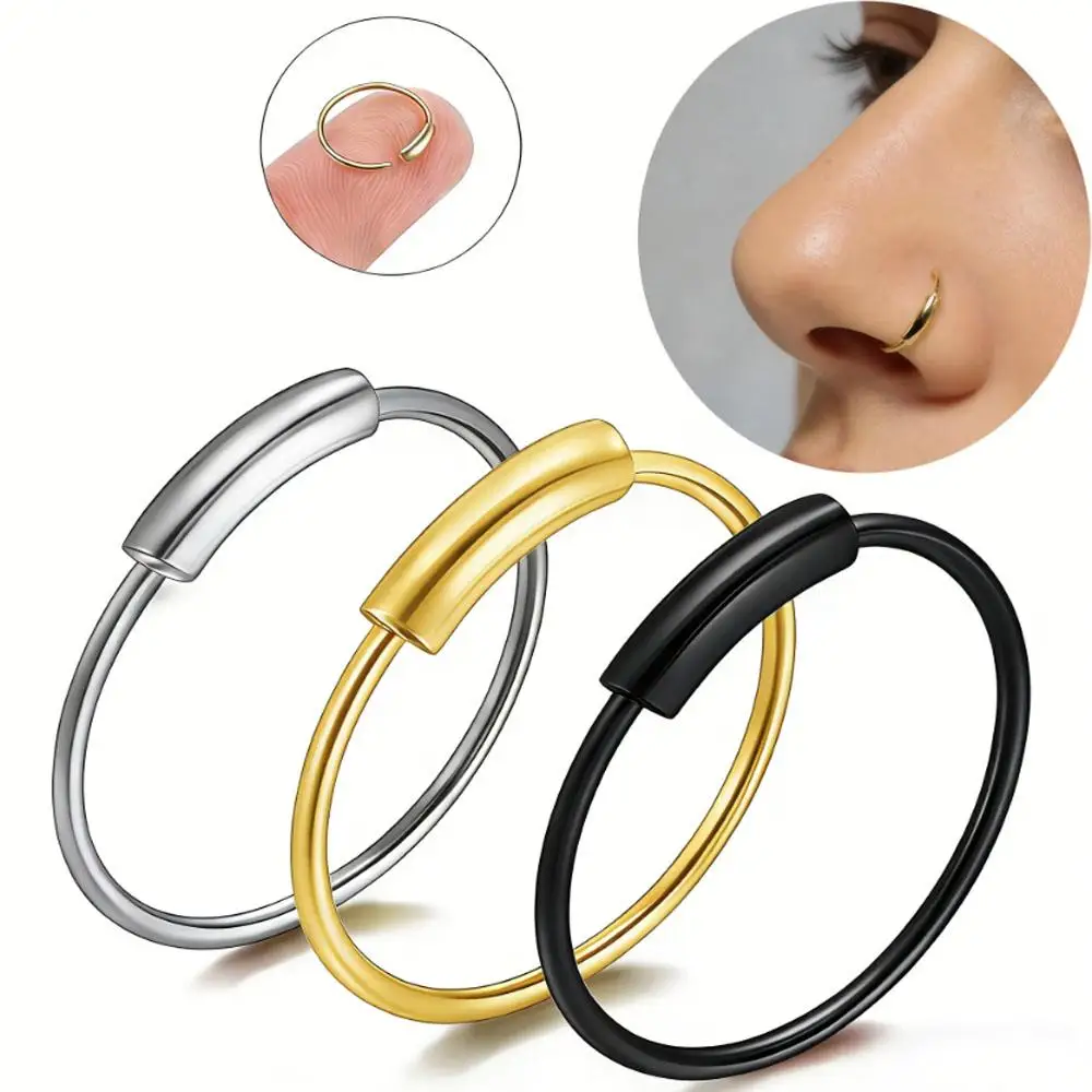 1/3pcs Set Minimalist 316 Stainless Steel Open Small Septum Ring Piercing Earring Set Hypoallergenic Multicolor Shiny Nose Ring