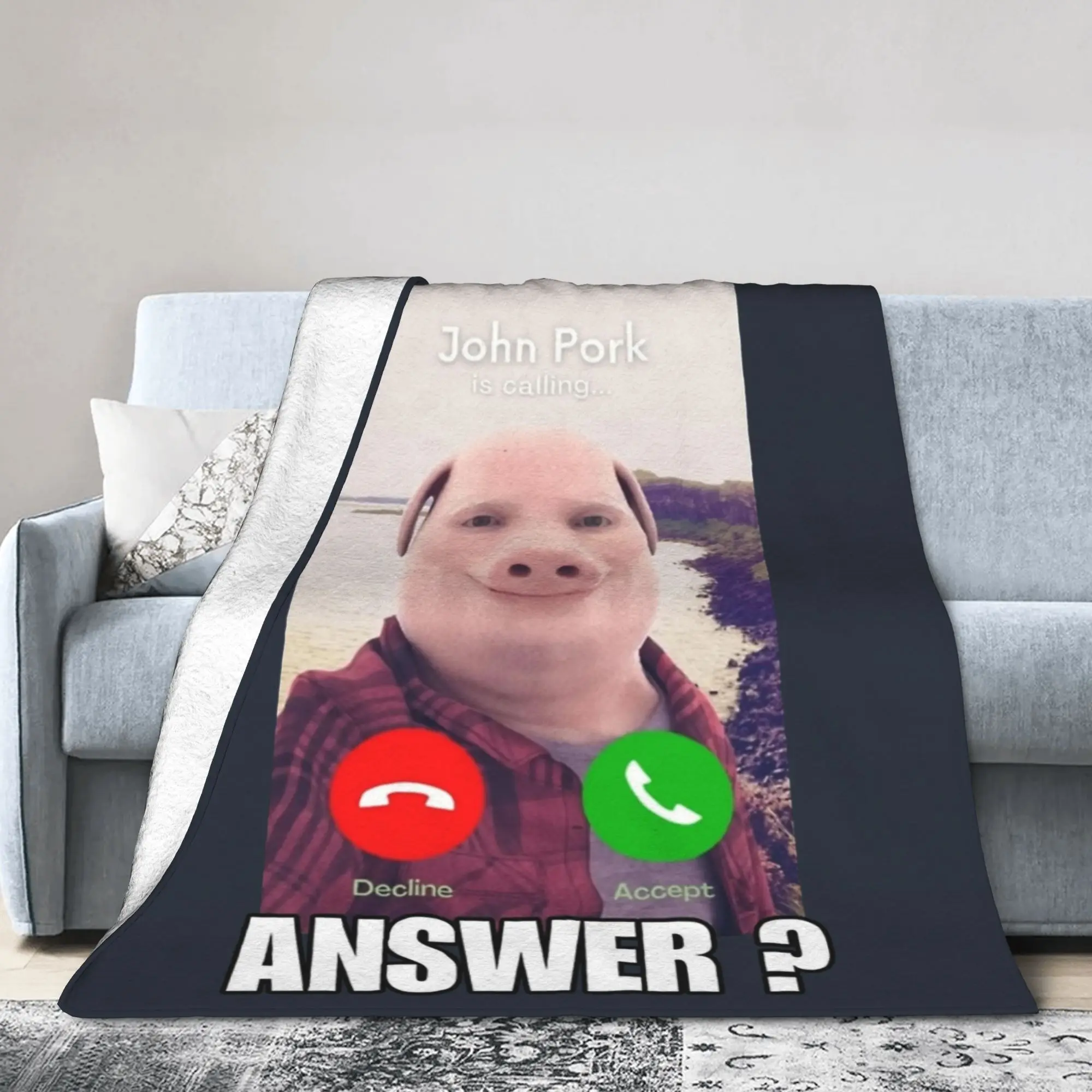 Funny John Pork Is Calling Answer Call Phone Blankets Flannel Printed   Lightweight Thin Throw Blankets for Bed Travel Rug Piece