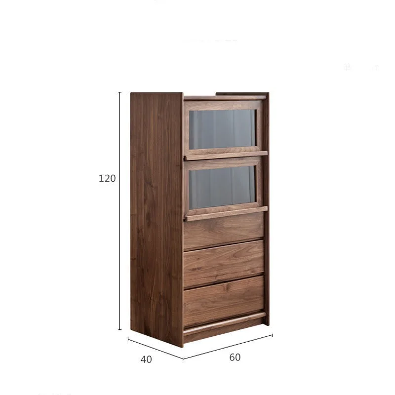 

Nordic black walnut simple living room solid wood vertical cabinet bedroom storage furniture