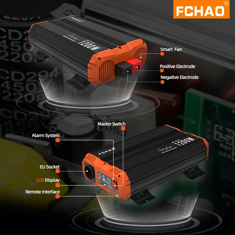 Imagem -05 - Fchao 2400w Painel Solar Inversor Onda Senoidal Pura 12v 24v a 220v Conversor de Energia do Carro Fonte Energia Solar Display Lcd para Caminhão rv