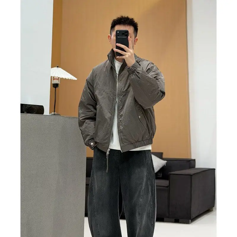 

New 2025 Men's Thickened Warm Casual Loose Duck down Jacket Stand Collar Padded City Commute Wear Polyester Fiber Zipper Style