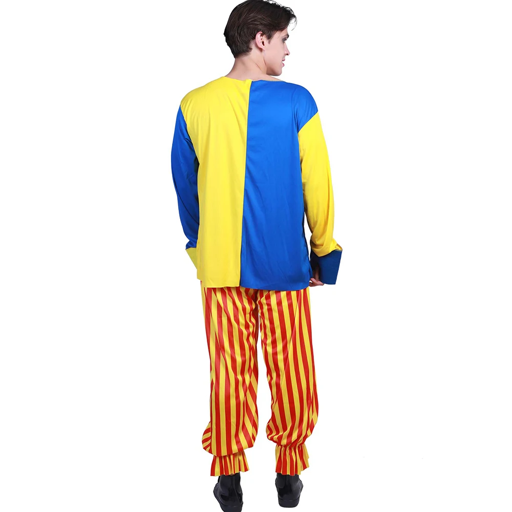 Engraçado dos homens circo palhaço cosplay traje adulto halloween outfits carnaval páscoa purim fantasia vestido