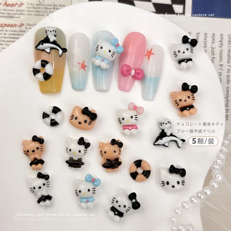 New 5pcs Hello Kitty Anime 3d Doll Nail Art Accessories Kawaii Sanrios Y2k Party Phone Case Cup Desk Diy Nails Patch Decor Toys