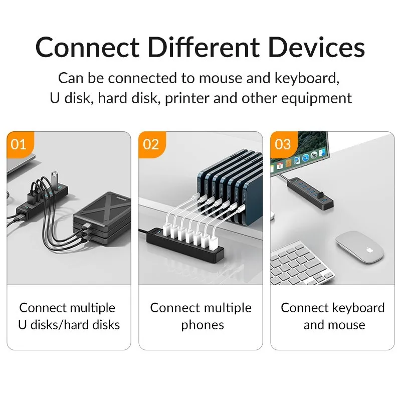 IDsonix USB 분배기 멀티 포트 USB 3.0 허브, C타입 전원 포트, 고속 허브 도킹 스테이션, 맥북 노트북 액세서리, 5Gbps