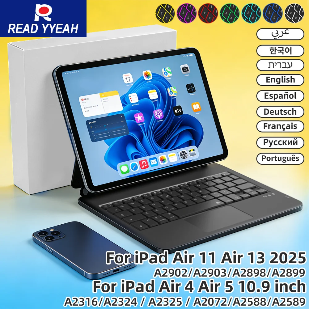 

Magic Wireless Bluetooth Keyboard for iPad A16 11th 2025 Magnetic Smart iPad Case for iPad 10th Gen Pro 11 12.9 13 M2 M3 Air
