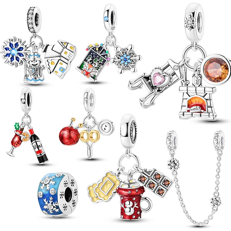 Winter Series 925 Sterling Silver Charms Beads Snowman Autumn Pumpkin Maple Leaf Beads Fit Original Bracelet Women Gifts