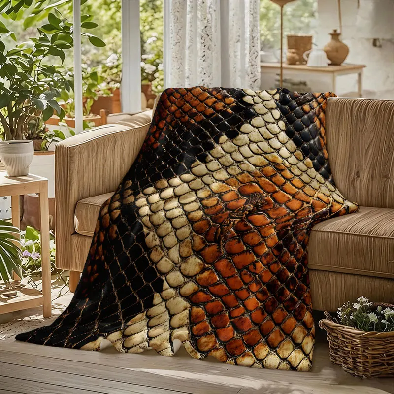 Snake Skin Scorpion Texture Flannel Blanket Perfect for Sofa Office Bed Travel Sleep Read Relax Camping Four Season Use