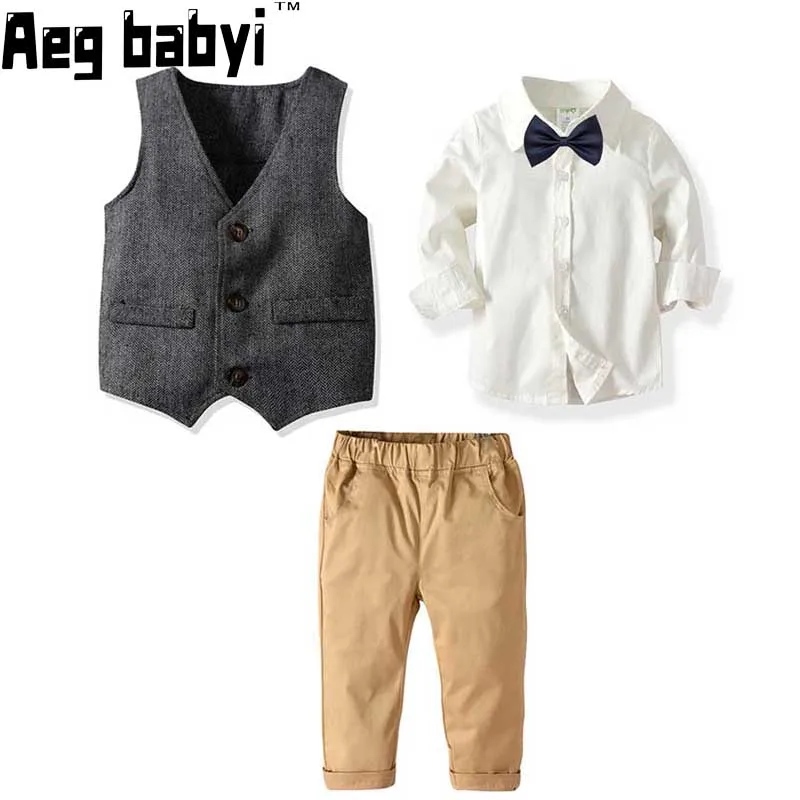 

Autumn Baby Boys Formal Suit Wedding student campus Dress Gentleman Kids Waistcoat Shirt Pant Bowtie 4Pcs ceremony Costume