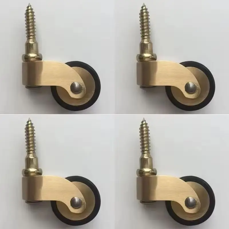 4PCS 1'' Solid Brass Casters Table Chair Sofa Cabinet Feet Castors 360° Rotary Pulleys Wheels Rubber Silent Furniture Rollers