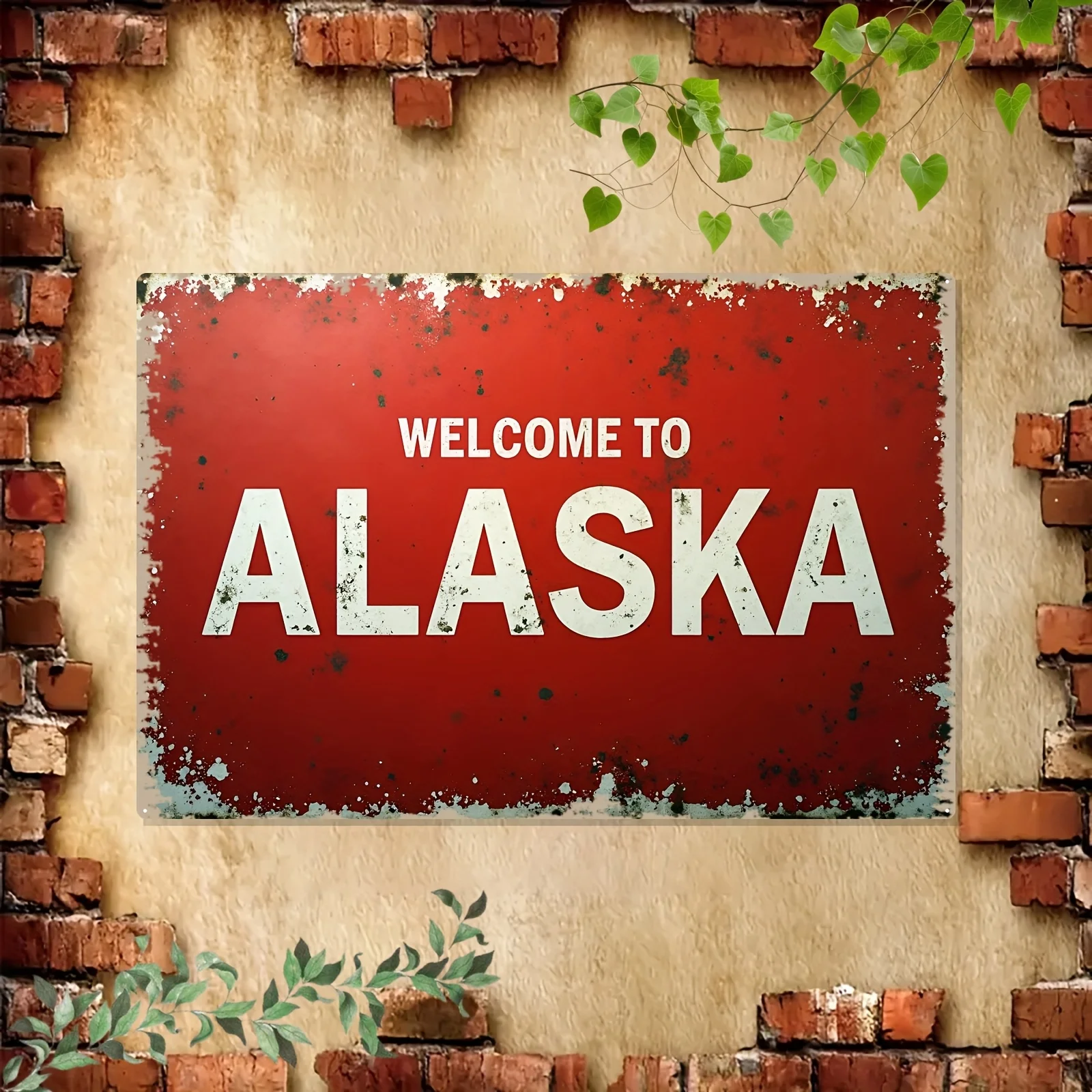 Letrero de bienvenida vintage de Alaska, decoración de pared de hierro resistente, 8.0 x 12.0 in, rústico, rojo, blanco, regalo de Alaska para el hogar, bar, cafetería, restaurante