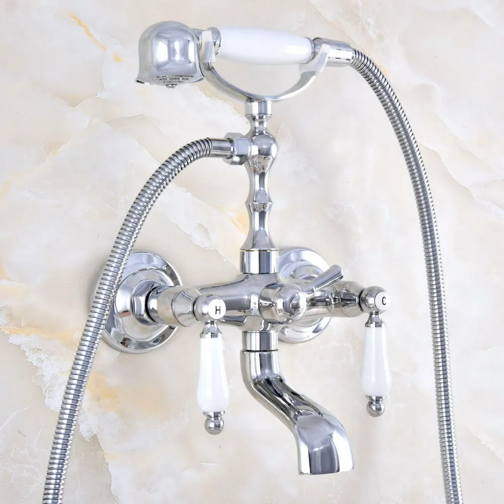 

Chrome Clawfoot Tub Faucet Wall Mounted Bathroom Tub Filler Tap w/Hand Shower Sprayer