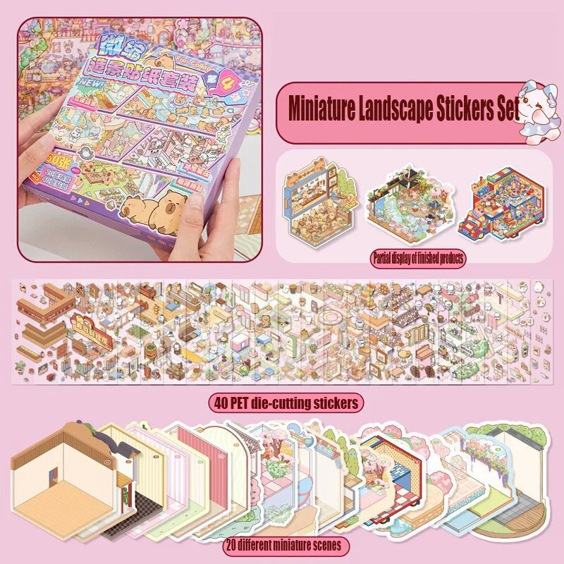 مجموعة مكونة من 61 قطعة، تتضمن 20 بطاقة سين، و40 ملصقًا وزوج واحد من الملقط، وملصقات مشهد صغيرة ثلاثية الأبعاد، ومناظر طبيعية ثلاثية الأبعاد مصنوعة يدويًا