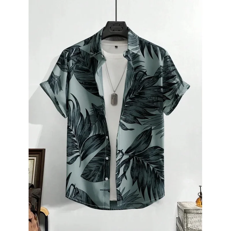 

Leaf Tropical Men'S Resort Hawaiian 3D Print Shirts Outdoor Vacation Beach Summer Turndown Short Sleeve Spandex Hawaii Shirts