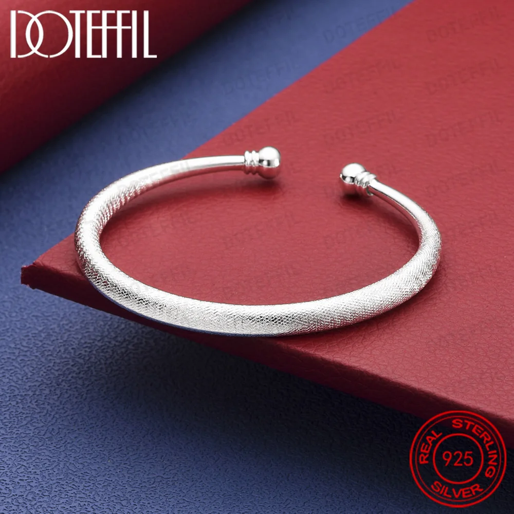 Offener Doppelperlen-Armreif aus 925er-Sterlingsilber mit mattierter Oberfläche für Damen und Herren, Hochzeit, Party-Schmuck