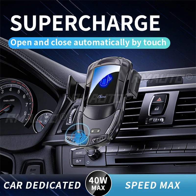 40W Wireless Car Charger Phone Holder Super Fast Charging Automatic Clamp Rotation Glass Mirror