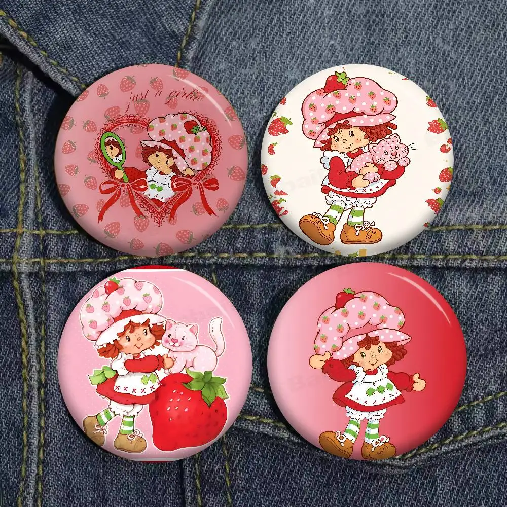 S-Strawberry-shortcake girl Tinplate Soft Button Pin Brooch Metal Badge Custom Jewelry Accessories Hat Bag Lapel