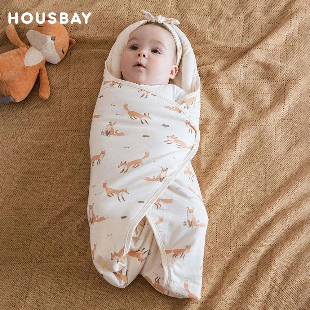 Newborn Baby Swaddle 0-4 Months Wrap Sleeping Bag Baby Head Protector Anti-Startle Cocoon Design Autumn Thin Cotton 1Tog