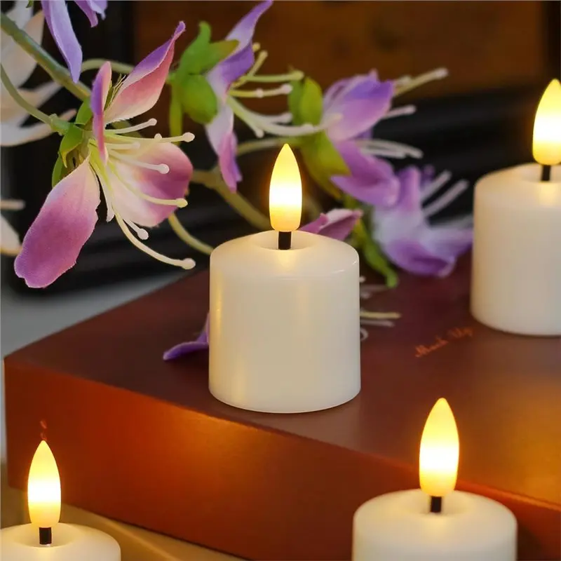B84B-Rechargeable LED Votive Candles Small Flameless Tea Light With Remote Function 2/4/6/8 Hours Timer 1.5" X 2.17"
