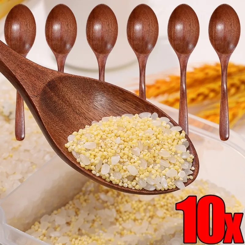 1-10 Stück lange Hand Holz löffel Ellipse Schöpf löffel setzt Tee Kaffee Honig Rühr löffel Küche Gewürz schaufeln Geschirr Rührer Teelöffel