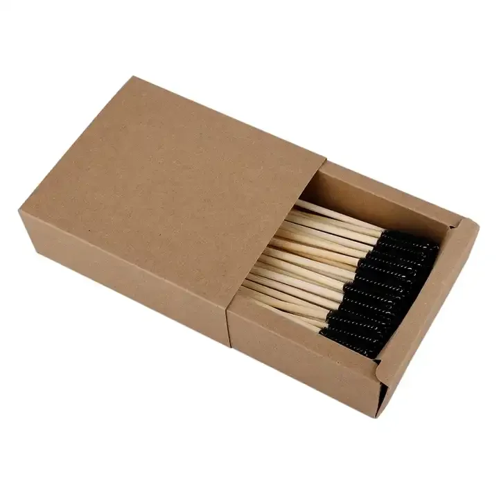 Eco bamboo eyelash mascara brushes kit kraft box packed 100pcs wooden lash spoolies for women