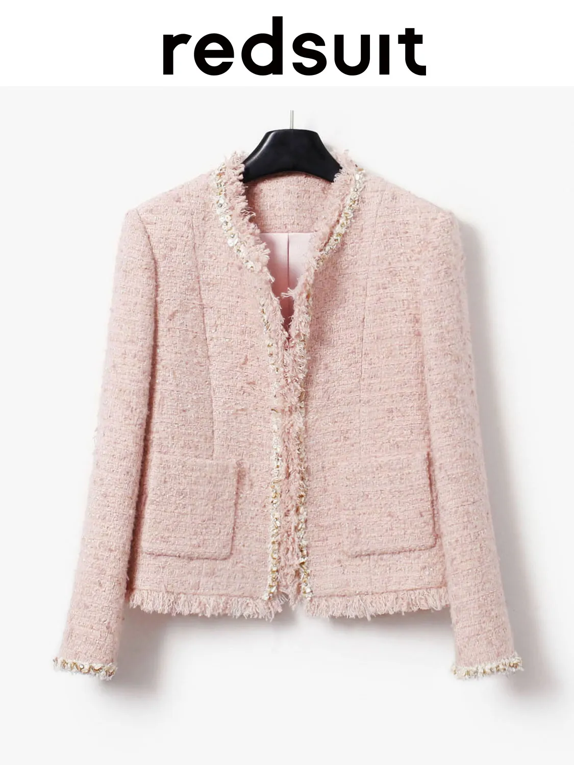 New Exquisite pink coarse tweed heavy tassel jacket, anti-aging top Custom Size