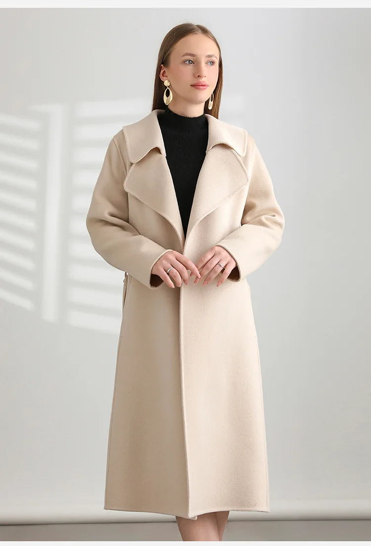 

Promotion 2023 Women's high-end double-sided cashmere coat Women's suit collar new wool belt woolen coat