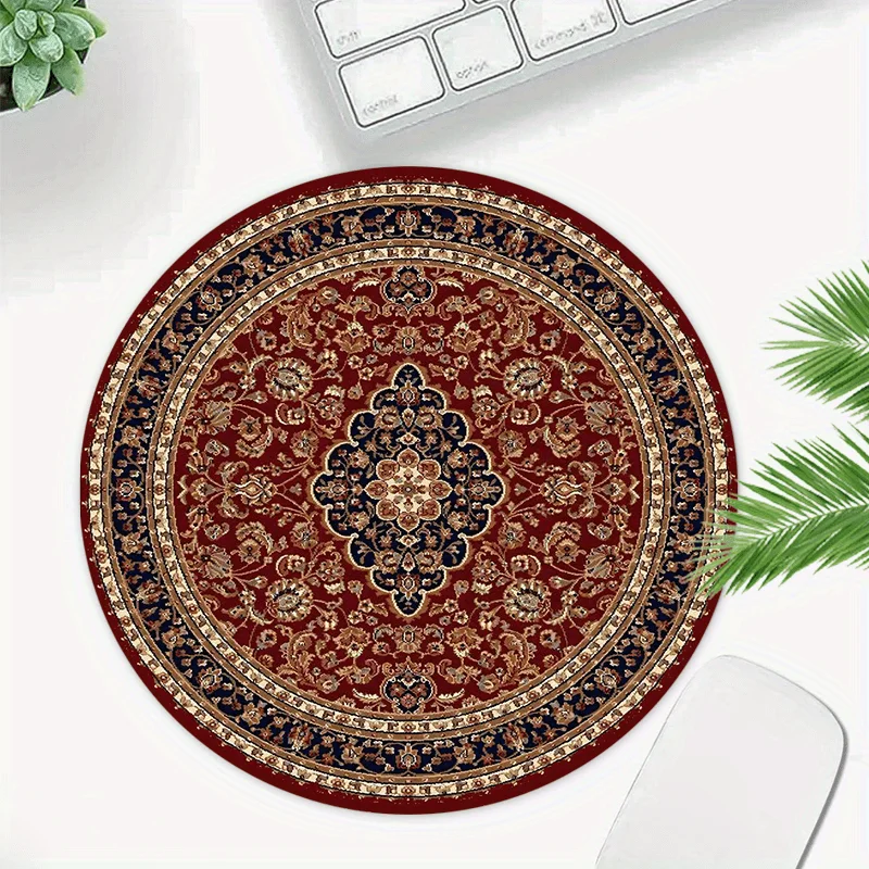 Boho Bandanna Pattern Round Mouse Pad Vintage Pc Accessories Non-Slip Rubber Desk Mat for Gaming Office Mousepad Desk Interior