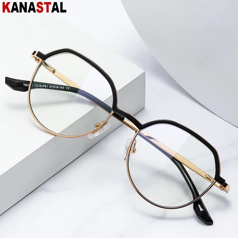 Women Optics Lens Reading Glasses Prescription Myopia Eyewear Men Blue Light Blocking Computer TR90 Metal Round Eyeglasses Frame