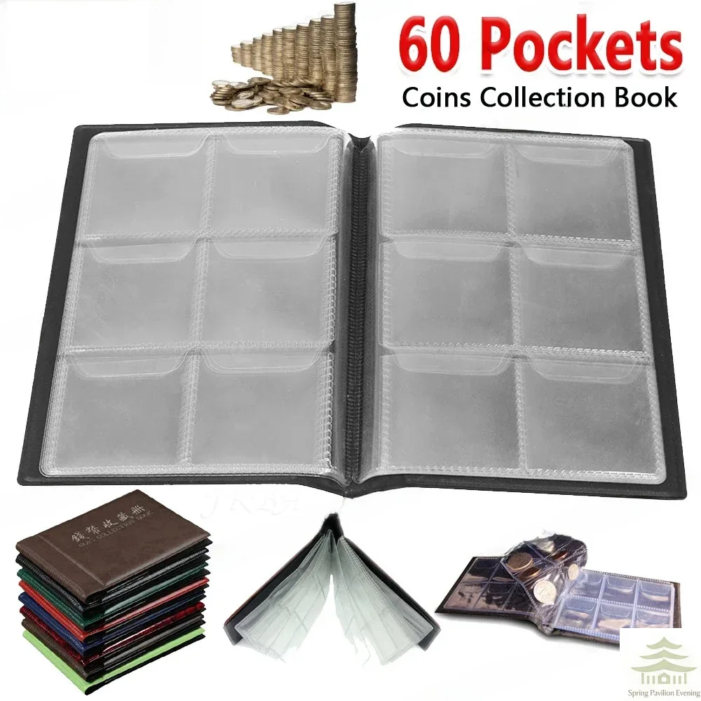 60 Pockets Artificial PU Leather Commemorative Coins Collection Album Book Collecting Money Organizer Storage Bags Storage Book