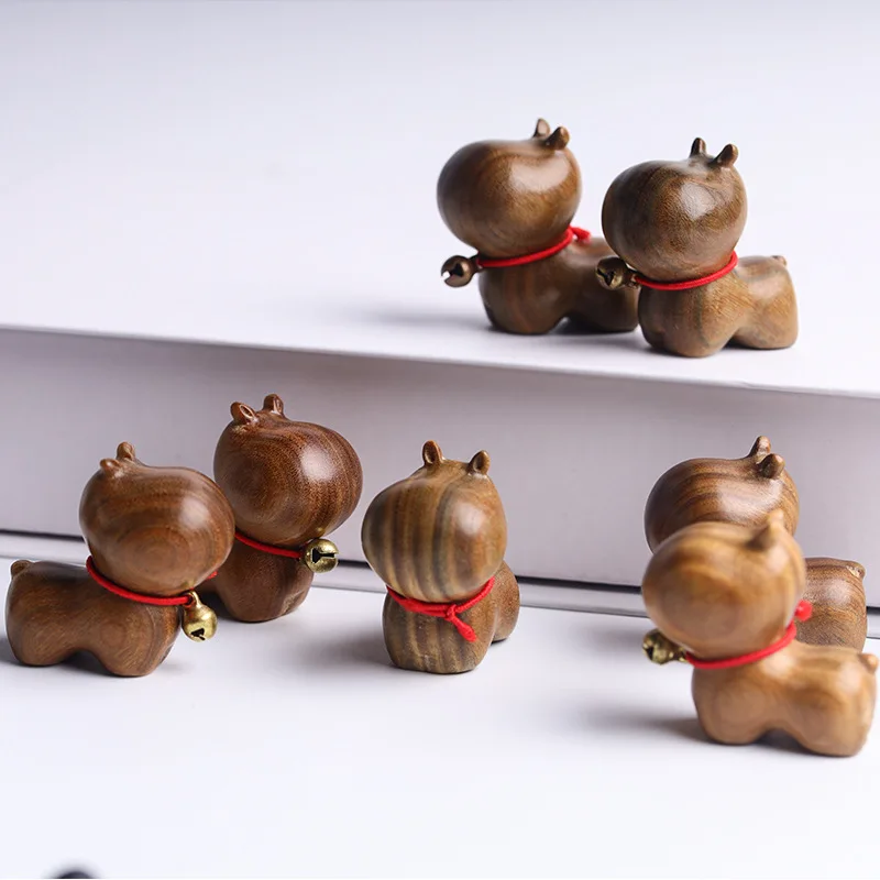 Carving Schattige Huisdier Mini Nijlpaard Desktop Kleine Ornamenten Schattige Creatieve Mini Houten Culturele Artefact Verjaardag Kleine Geschenken