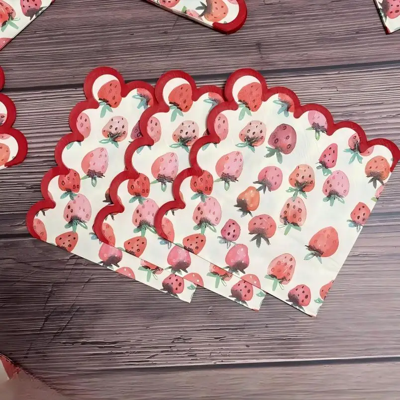 20 قطعة مناديل كوكتيل مزخرفة بالفراولة الحمراء، ورق حفلات البار، مناديل مطبوعة كاملة الصفحة #3