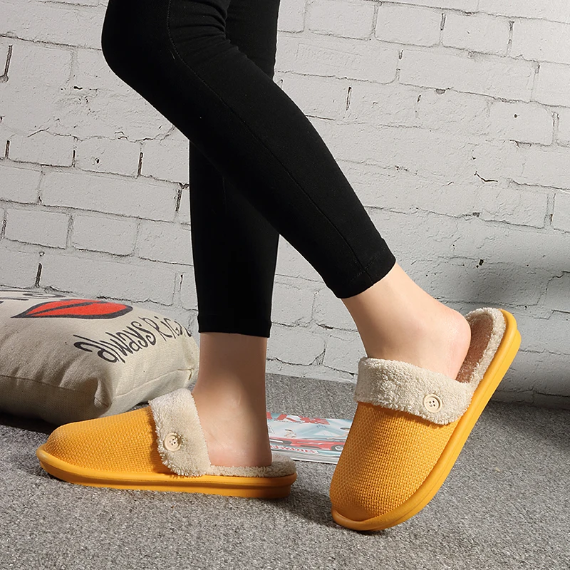 YISHEN Women Slippers Winter Waterproof Cotton Shoes Removable Fleece Lining Slides Home Bedroom Slippers Flats Slippers For Men