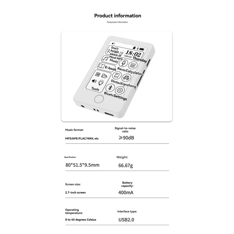 B04B-Bluetooth Digital Touch 2.8-Inch E-Book Reader Ink Screen Dictionary Portable MP3 Player Music Player Radio Car