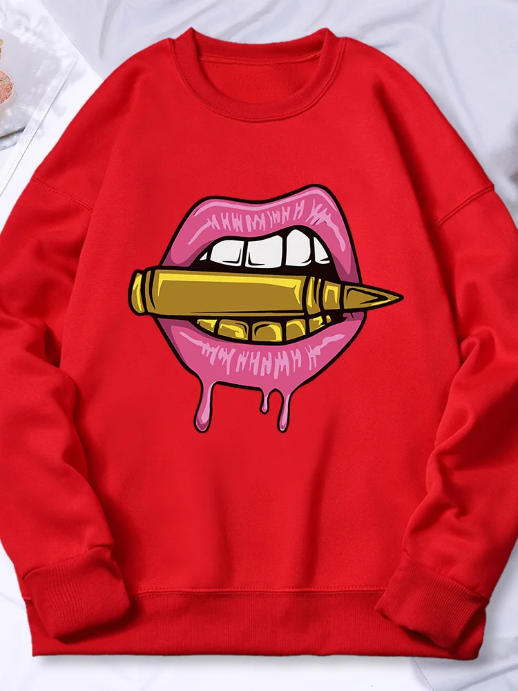 

Sexy Lips Printing Hoodie Woman Autumn Fleece S-Xxl Hoody Simple Oversize Sweatshirt Casual Loose Comfortable Female Clothes