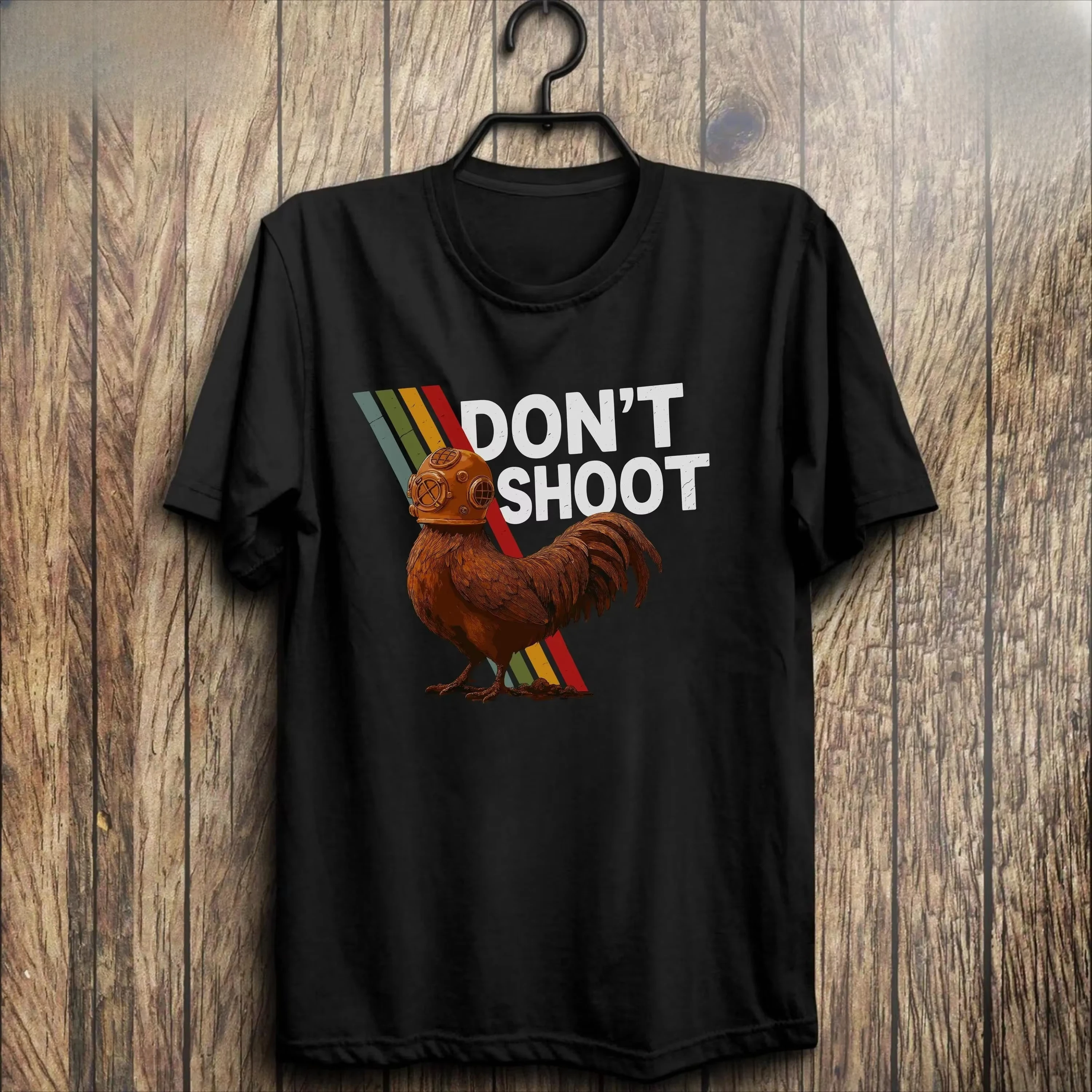 Funny Chicken DON'T SHOOT Design Pattern Printed Men's T-shirts Summer Fashion High Quality Round Neck Short Sleeve Pullover Top