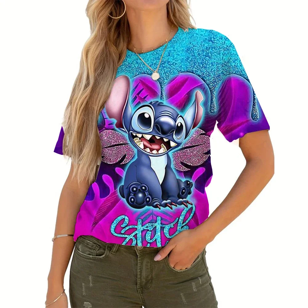 

Summer Kawaii Disney Lilo Stitch T Shirt Women Tops Cartoon Mickey Graphic Print Tees Cute Anime T-shirt Female