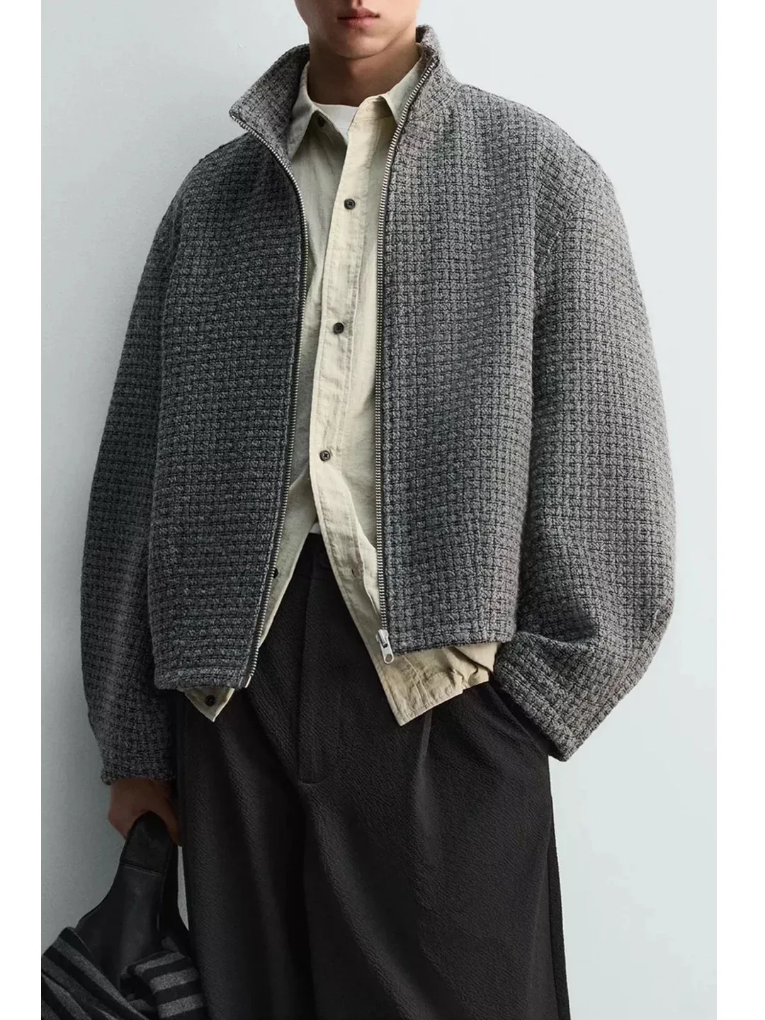 

Spring Summer New Arrival Men's Loose Fit Zipper Embroidered Jaet Youth Casual ort Sve Long Sve Stand Collar Coat