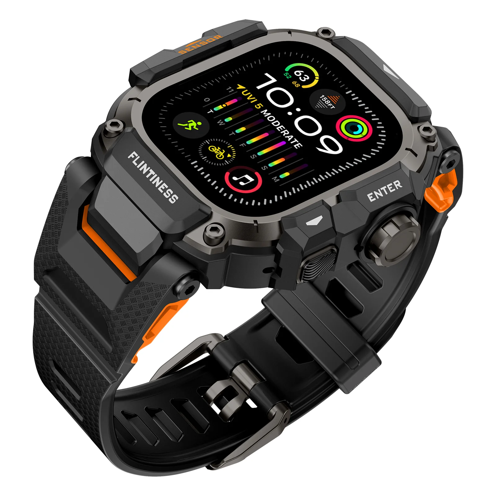 Taktisches Armband für Apple Watch Ultra 4/3/2 49 mm, Silikonarmband + Metall-Schutzhülle, Smartwatch-Zubehör, Armband für die iWatch-Serie. – Detail 1