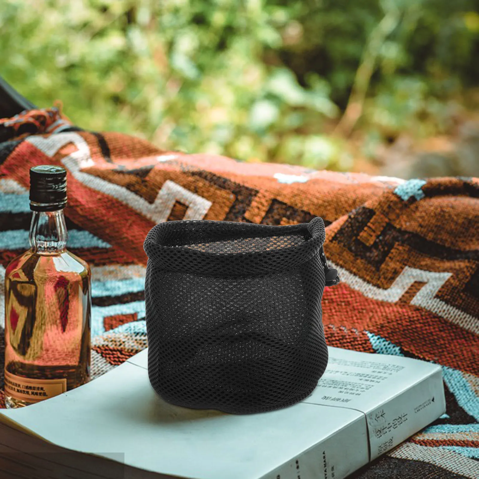 

Camping Storage Bag Round Bottom Mesh Design Kitchen Organizer Cooking Utensils Portable Durable Breathable Travel Cookware Bag