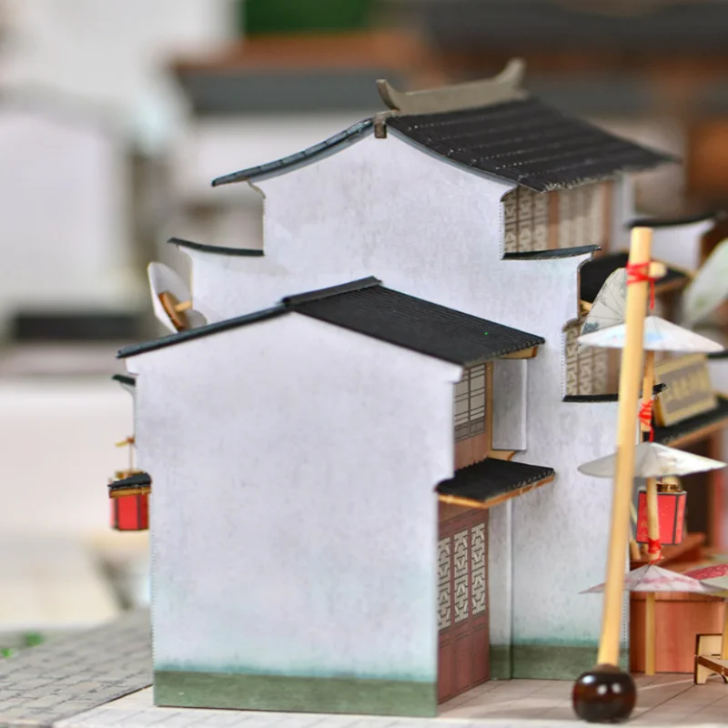 ร้านร่มจีน OUZEY ชุดประกอบเอง, โมเดลริเวอร์ไซด์ไม้ 3 มิติ, ของขวัญวัฒนธรรมวินเทจสำหรับวัยรุ่น