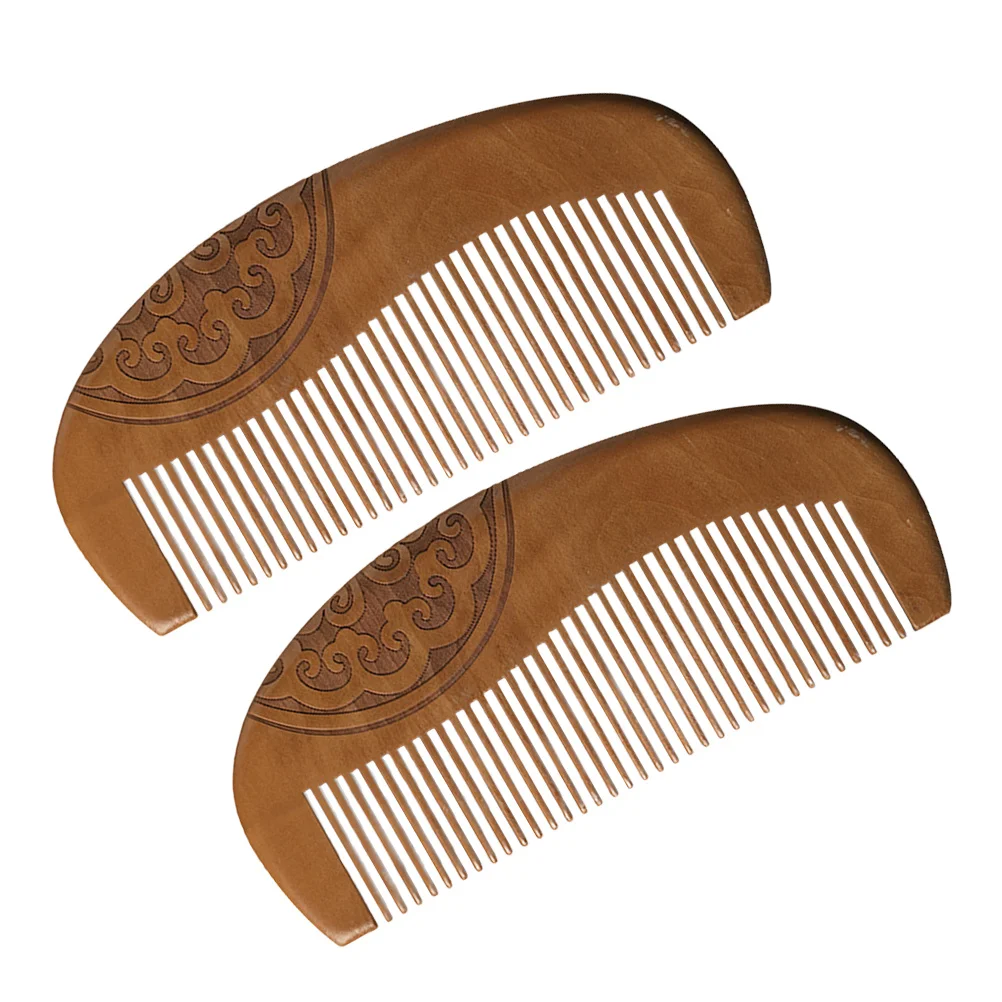 

2Pcs Exquisite Wooden Comb Chinese Style Auspicious Cloud Totem Portable Hair Styling Tool for Daily and Travel Use