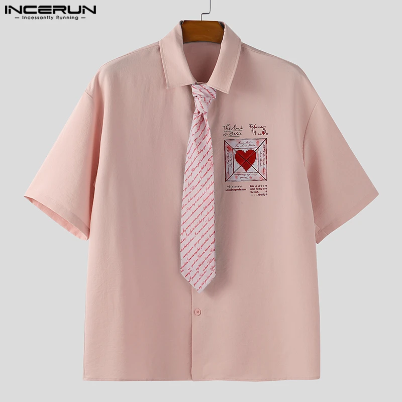 

INCERUN Men Shirt Printing Color-block Lapel Short Sleeve Loose Men Clothing Streetwear 2025 Korean Style Fashion Casual Shirts