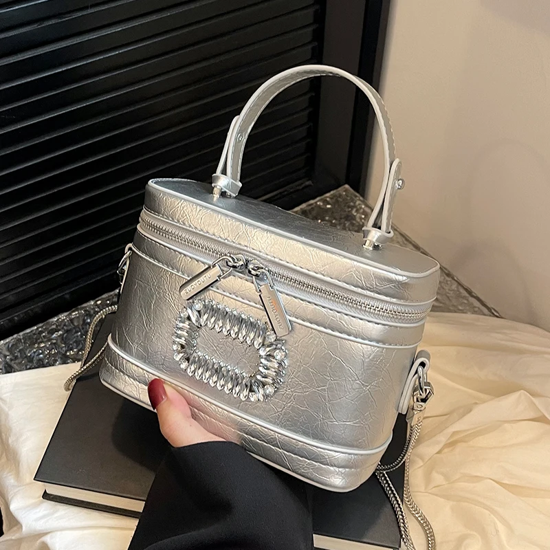French Style Women Handle Mini Square Bags 2023 New Fashion Textured Bucket Bag Chic Design Versatile Female Crossbody Bag