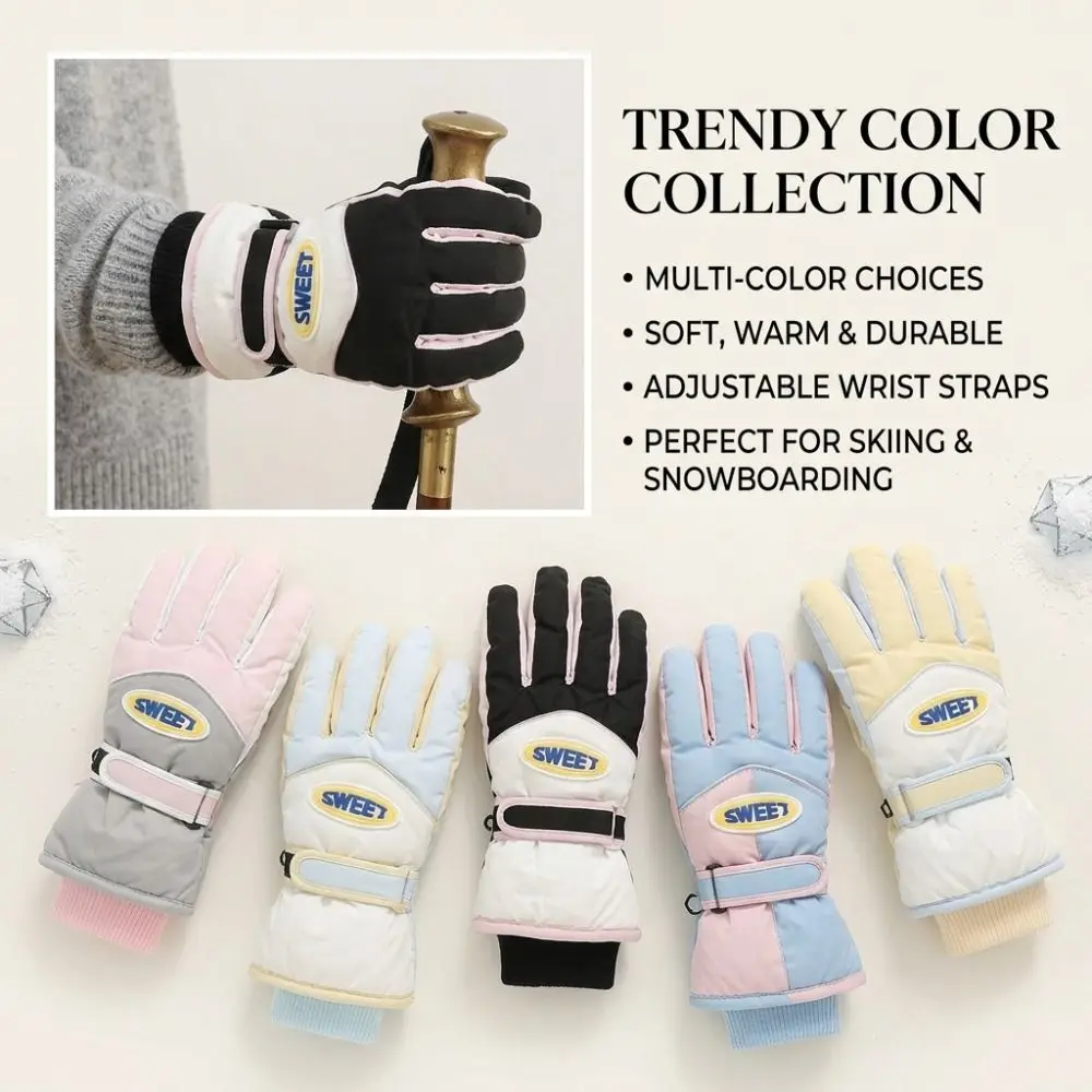 1 Pair Full Finger Snowboard Gloves Soft Lining Touch Screen Gloves Warm Keep Waterproof Skiing Gloves Outdoor Activities