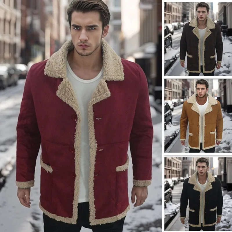 

Autumn Winter Shearling Thickened Coat Faux Leather Velvet Men's Overcoat European American Jacket